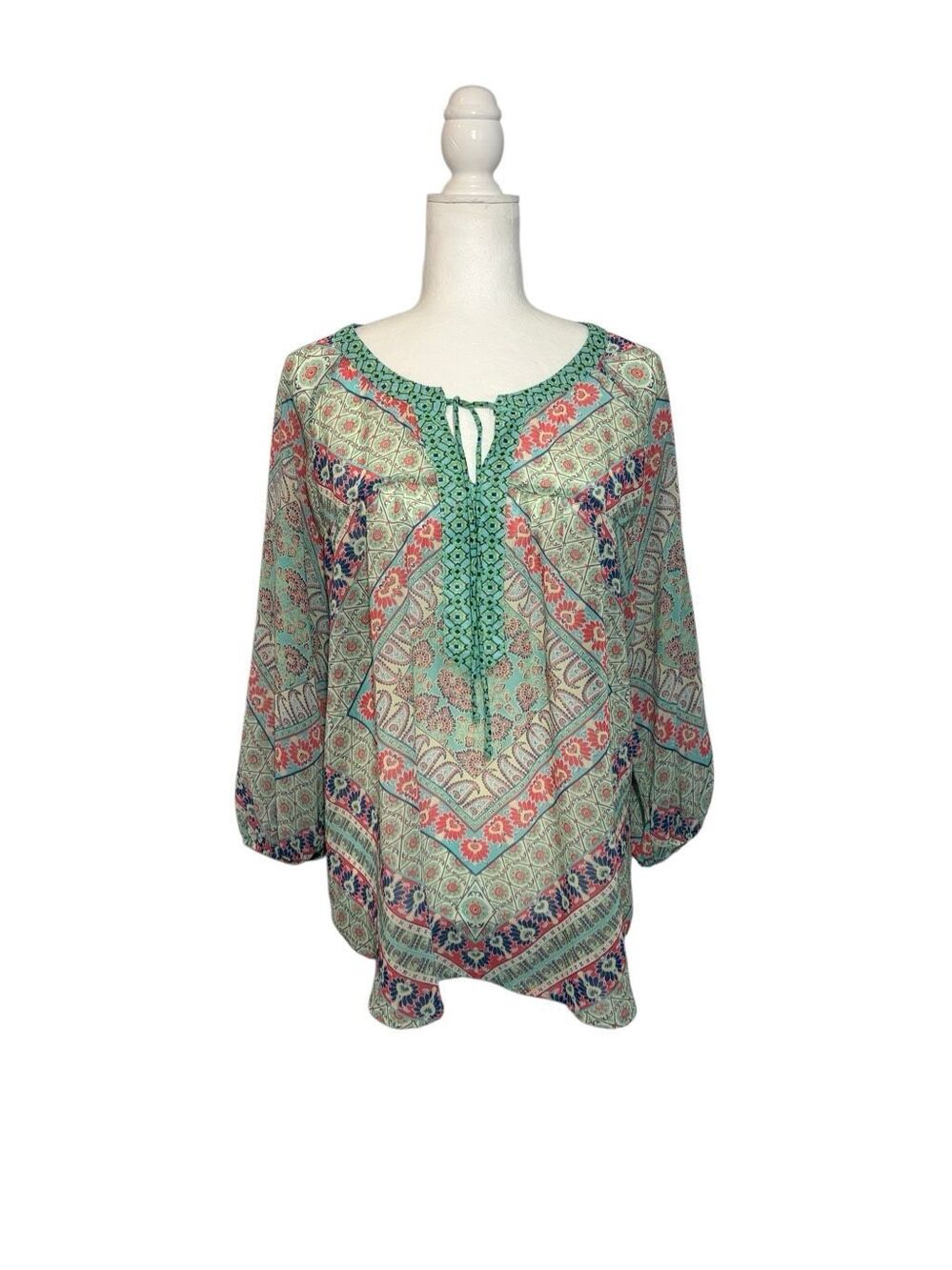 Anthropologie Figueroa & Flower boho floral peasant blouse - L